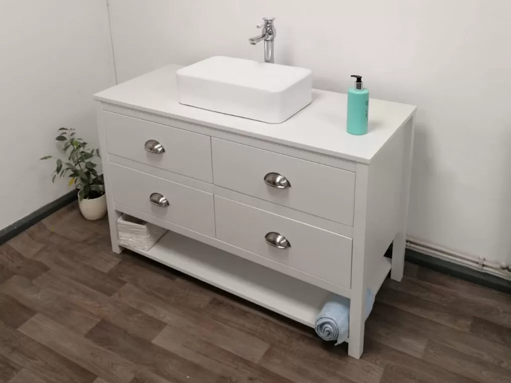 1200 wide four drawer vanity unit with countertop and double basin