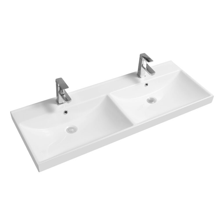 Thick-Edge Ceramic 120cm Double Inset Basin with Scooped Full Bowl
