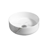 Marble Effect White Round Countertop Basin 360mm