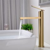 Tall basin mixer tap with modern gold brushed finish