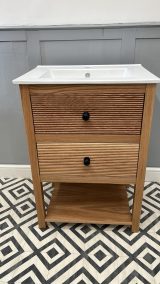 Norton Reeded Oak Vanity Unit with inset ceramic basin