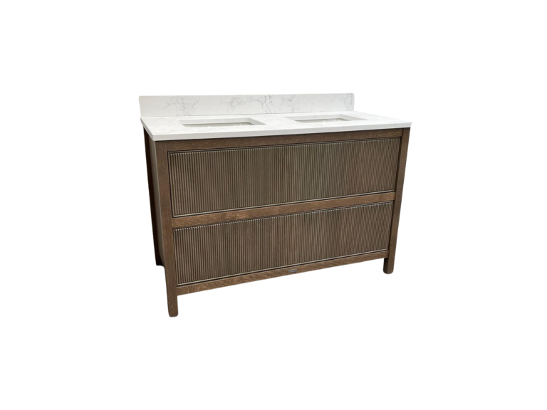 Chelsea Reeded oak large bathroom vanity unit with double undermounted basins