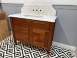 Valencia oak vanity unit with single under mounted basin