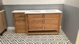Chelmsford Combo WC / vanity in oak with double under mounted Basins.