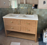 Norton Fluted oak vanity unit with double under mounted basins