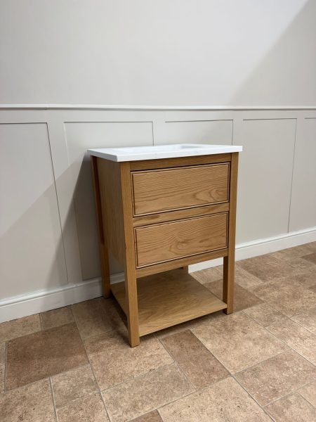 Norton Oak vanity unit with inset ceramic basin