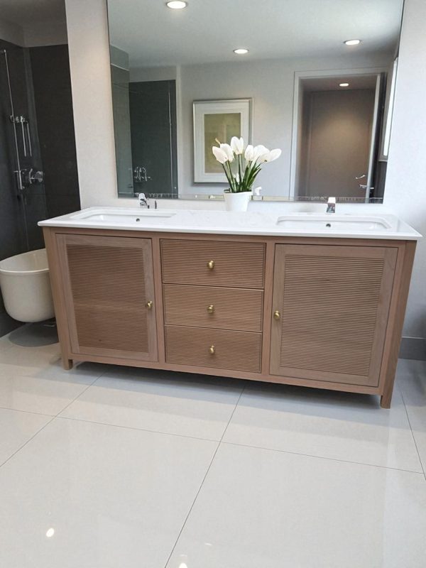 Chelmsford Duo Reeded double vanity unit in oak with undermount Basin