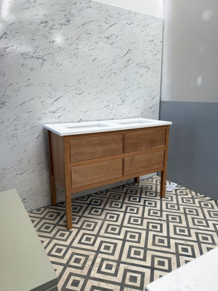 Norton reeded oak vanity unit with double under mounted basins