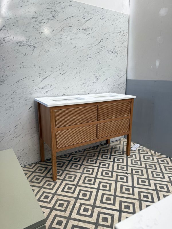 Norton reeded oak vanity unit with double under mounted basins